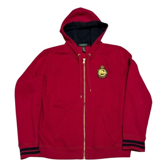 LAUREN RALPH LAUREN Designer Casual Full Zip Red Hoodie Sweatshirt Mens Large - Picture 1 of 7